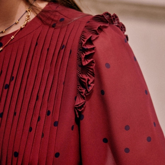 Sezane Eve Dress in Plum with Navy Dots size 34 - Picture 2 of 12